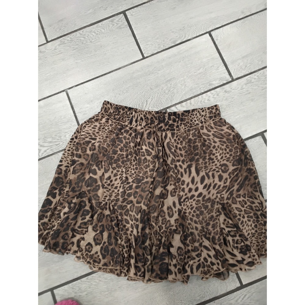 Aakaa Leopard Print Tiered Mini Skirt Brown Ruffle Elastic Waist SA70581H L